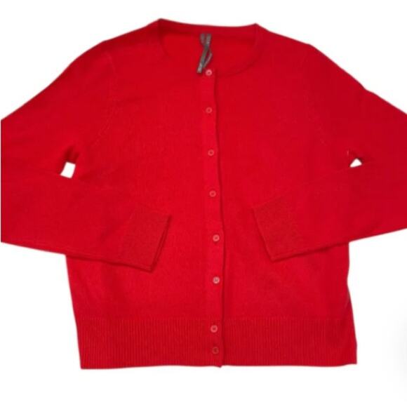ANTHROPOLOGIE Cashmere Cardigan Red Classic Academia Holiday Christmas S - Picture 6 of 6